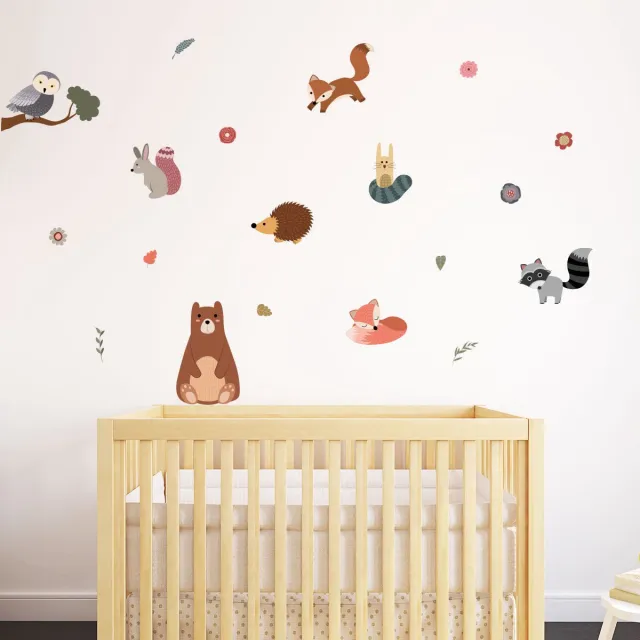 Ambiance Sticker Muurstickers - Scandinavische dieren: beer en vrienden - transparante achtergrond - 135x120cm Multi color