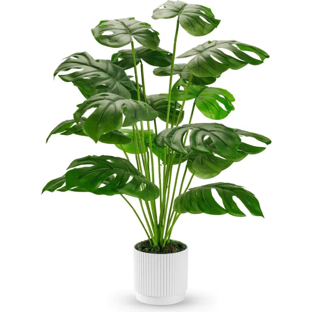 Famanu Grote kunstplant van 71 cm, kunstmatige monstera in pot, ideaal voor binnen en buiten, decoratie voor woonkamer en voorportaal Groen