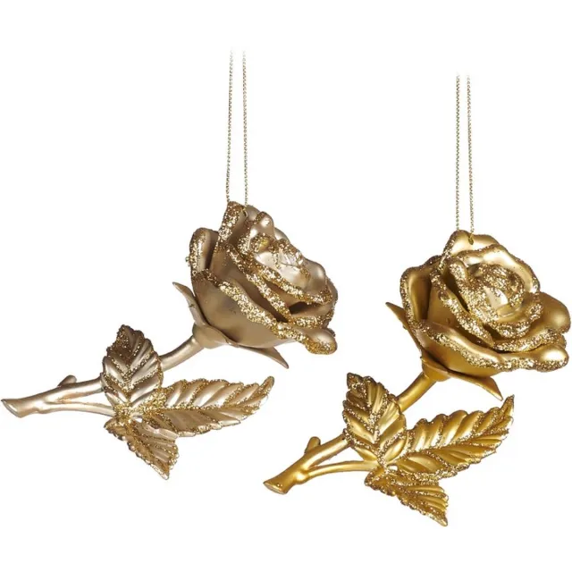 Goodwill Kersthanger Roosje - Goud-Champagne - D 8 Cm Voordeel Ass. Per - 2 Stuks