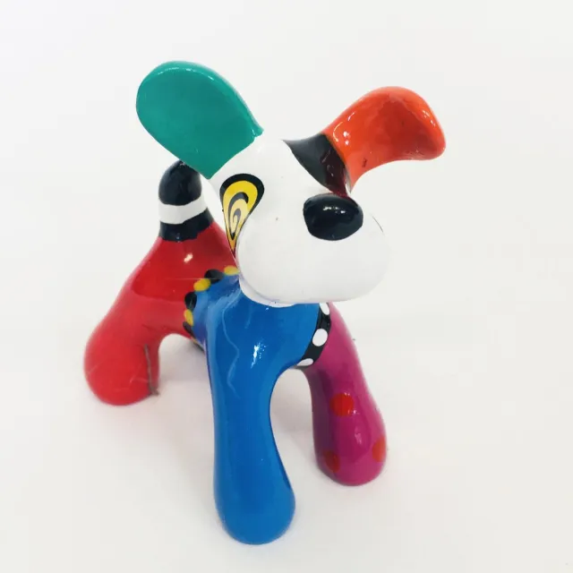 Jacky Zegers Beeld Hond Boaz-Kleurrijke, Vrolijke Kunst–Uniek en Origineel Cadeau–in Kleurrijke Geschenkdoos -JZ24-7 cm blauw