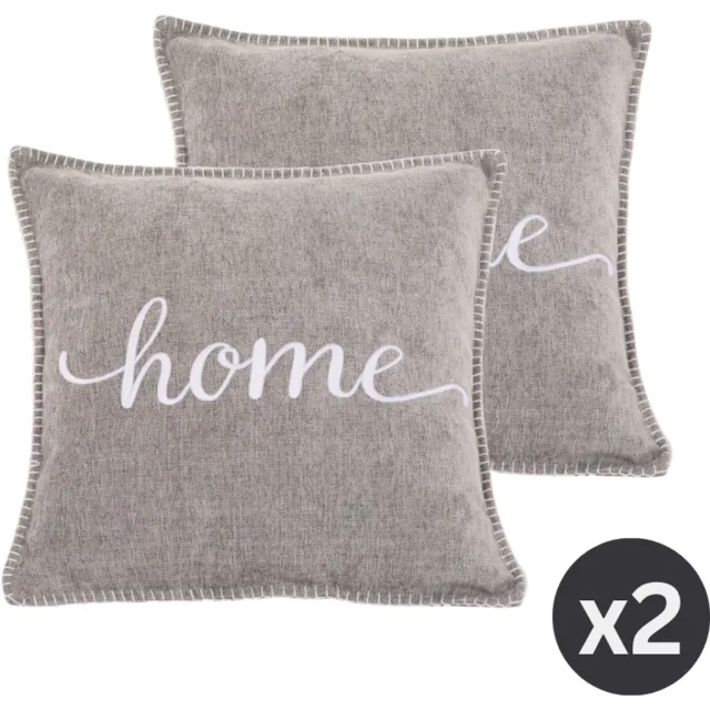 Tiseco HOME STUDIO - Kussen (gevuld) DAMIAN - Geborduurde HOME tekst - Vierkant - 45x45 cm - Lichtgrijs GREY LIGHT