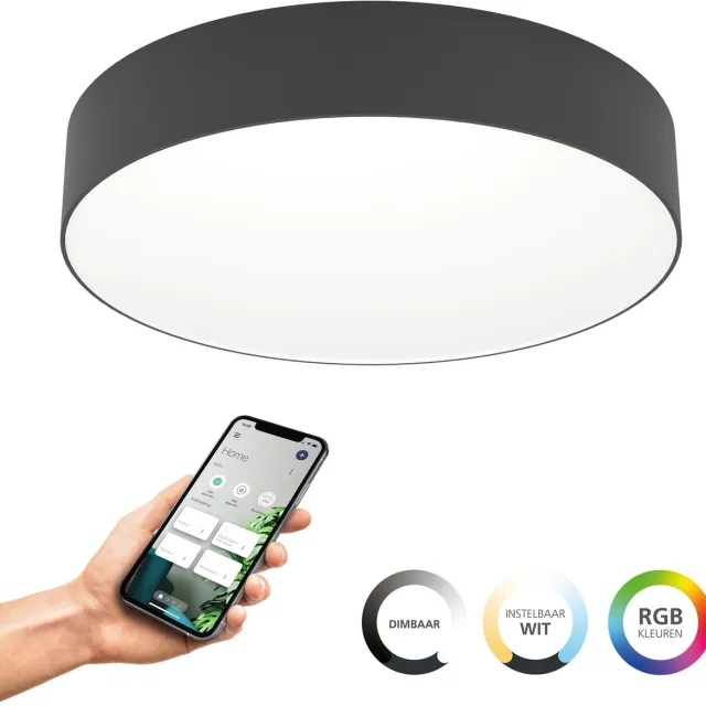 EGLO connect.z Gallizzi-Z Smart Plafondlamp - LED - Ø 39 cm - Zwart/Wit - Instelbaar RGB & wit licht - Dimbaar - Zigbee Black;White