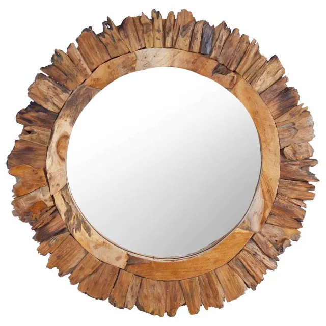 vidaXL Wandspiegel rond 60 cm teakhout bruin
