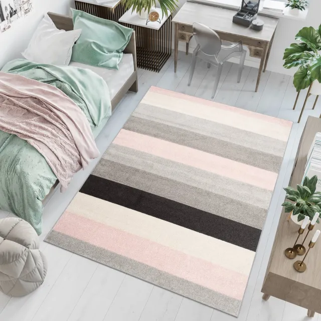 Tapiso Lazur Vloerkleed Grijs Slaapkamer Modern Tapijt Maat- 80x150 Grijs Roze Zwart