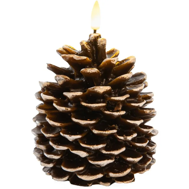 Anna's Collection LED dennenappel kaars - bruin - 12.5 x 10.5 cm - met timer