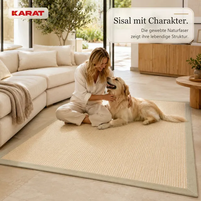 Floordirekt Sisal Vloerkleed Goa - 100% Sisal - Stoffen Rand - Crème - 70 x 130 cm