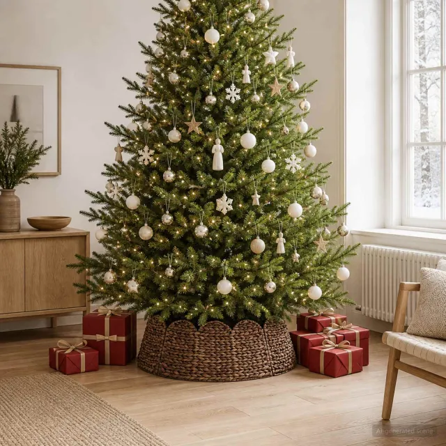 vidaXL Kerstboomkraag Rond Bruin Dia. 90 x 28 cm Waterhyacint