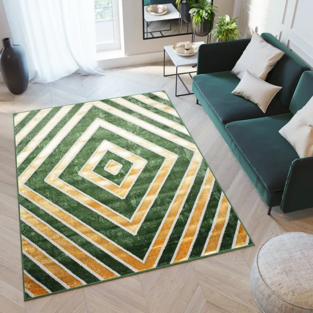 Tapiso Turmalin Vloerkleed Groen Laagpolig Kleed Tapijten Goudkleur Groen 2
