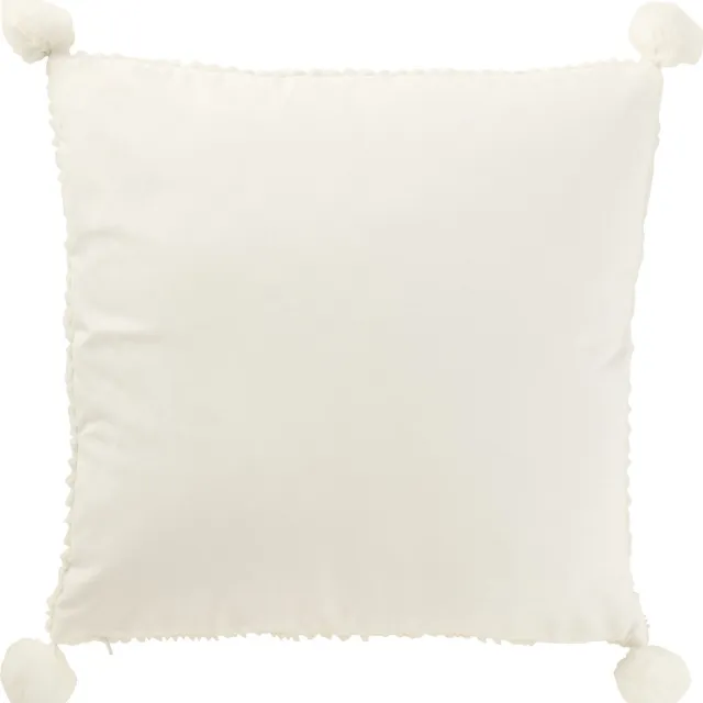J-Line kussen Zacht Pompoms - polyester - wit