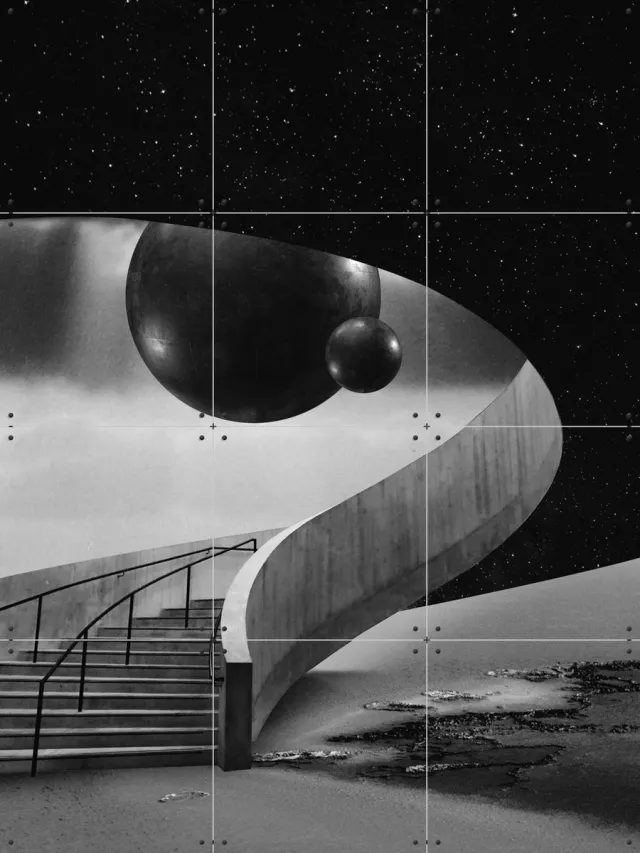 IXXI The Hall, Fran Rodriguez - 60 x 80 cm - Grote wanddecoratie en posters - Fotografie, Surrealisme, Abstract, Mancave, Woonkamer, Trap, Gang Monochroom / Zwart en wit / Donkere tinten / Zwart