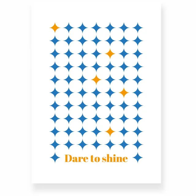Yisual Poster 50x70 cm - Dare to Shine - Ruitpatroon - Blauw - Oranje - Grafisch - Retro - Muurdecoratie - Wanddecoratie