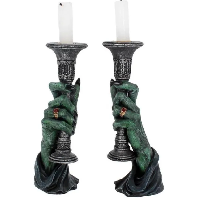 Nemesis Now Kaarsenhouder Light of Darkness - Vampier Handen Kandelaar set van 2 stuks - hoogte 20cm - Gothic Kandelaar - Nemesis Now - D2629G6 Grijs