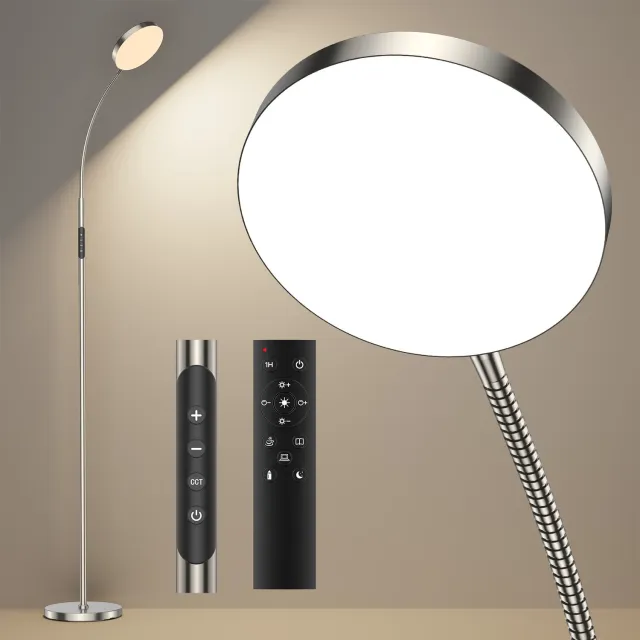 anten ANTENLICHT Moderne LED Vloerlamp Rond - 18W - 2000 Lumen - Dimbaar - Staande Lamp - Met Draadloze Afstandsbediening & Touch Control - Flikkervrij voor Slaapkamer & Kantoor - Nikkelkleur Wit-1