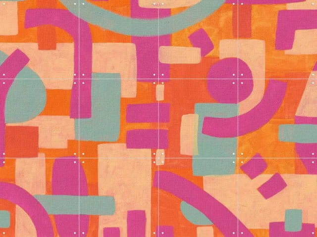 IXXI Murcia, Studio Maren - 80 x 60 cm - Grote wanddecoratie en posters - Abstract, Retro, Speels, Kleurrijk, Trap, Woonkamer, Muziekkamer, Gang Roze / Oranje