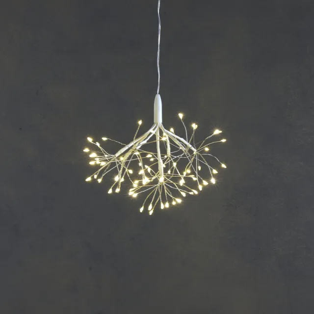Luca Lighting Dandelion hangend zilver twinkling classic wit 80led met outdoor batterij box en timer - d30cm - Woonaccessoires en seizoensgebondendecoratie - Kerst - Kerstverlichitng - Kerstbloem - Warm wit