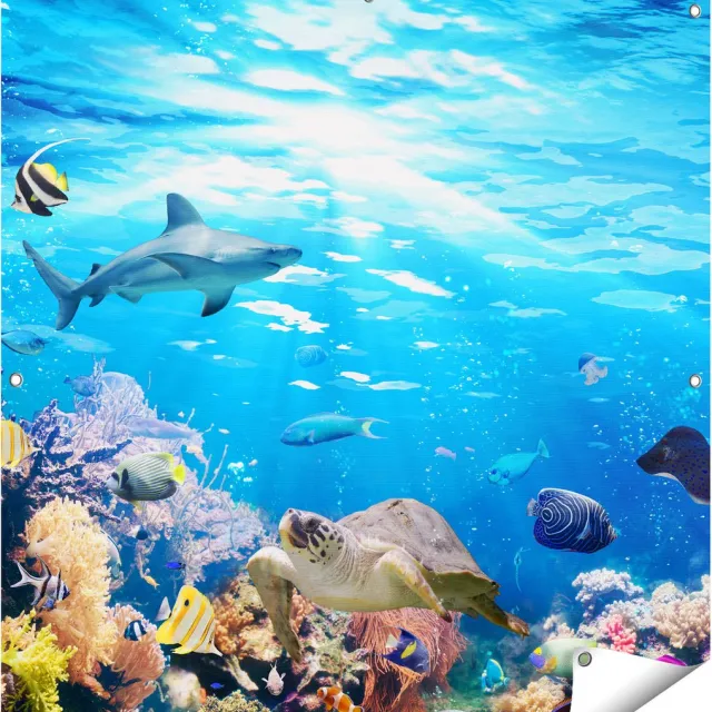 Gards Tuinposter Vissen met Koraalrif onder Water - 100x100 cm - Tuindoek - Tuindecoratie - Wanddecoratie buiten - Tuinschilderij Multikleur