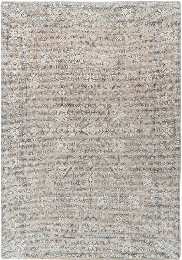 Padiro elegant laagpolig vloerkleed 80 x 150 cm - lichtbeige - vintage patroon - voor vloerverwarming - van katoen en polyester