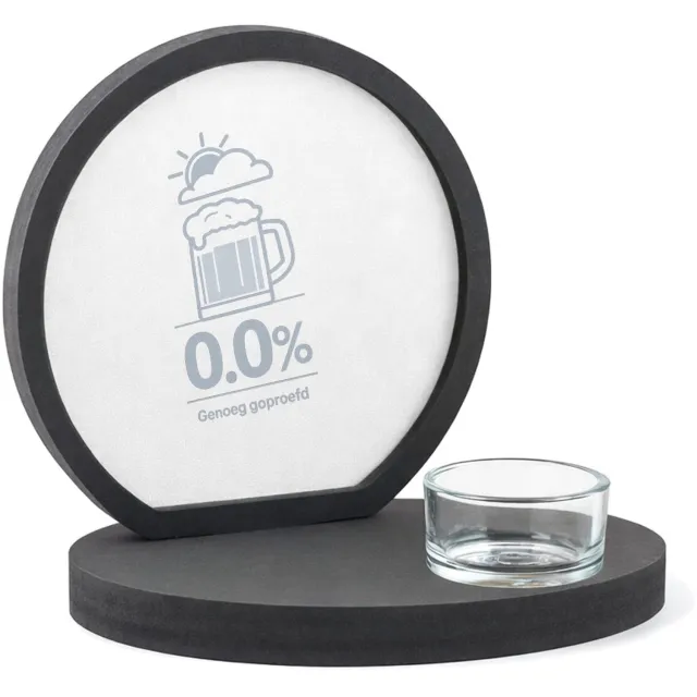 Mr Cadeautjes MDF inleg theelichthouder ~8 cm - design Een weerbericht-grap rond koffie in plaats van bier, met een | cadeau Wit