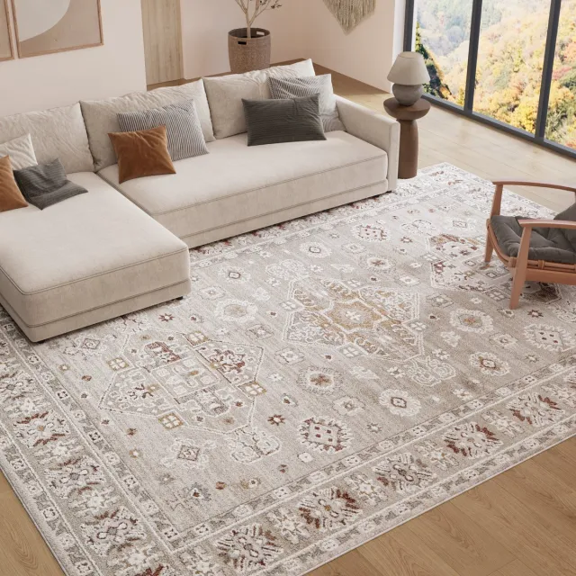 Tapiso Trend Tapijt Kortpolig - Vintage Tapijt Hoge Kwaliteit - Elegant Woonkamer Tapijt in Crème Bruin - Bloemen Abstract Frame - Easy-Care Tapijt - OEKO-TEX 120x170 Creme Bruin