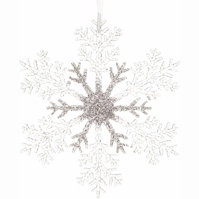 Decoris Kersthanger - sneeuwvlok - 21 cm - zilver - glitters - kerstboomdecoratie