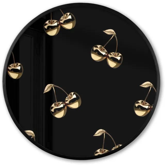 FrameYourWall Poster in lijst Rond - Fotolijst 80x80 cm - Posters - Patroon - Kersen - Goud - Chrome - Ronde posterlijst zwart - Decoratie - Wanddecoratie woonkamer - Muurdecoratie slaapkamer Kersen patroon