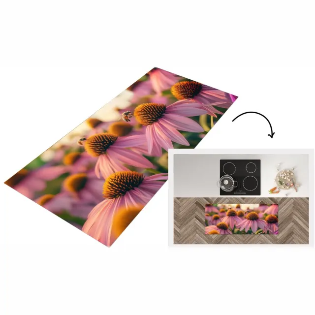 KitchenYeah Keukenloper - Keukenmat vinyl Bloemen - Paars - Bijen - Keukenmatten loper - Keuken vloerkleed tapijt