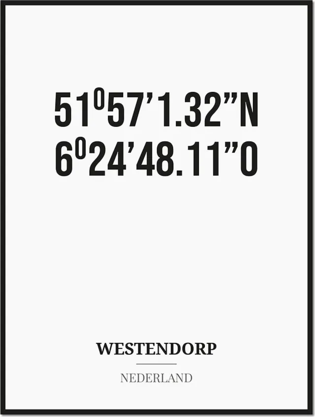 Studio216 Poster/kaart WESTENDORP met coördinaten zwart, wit