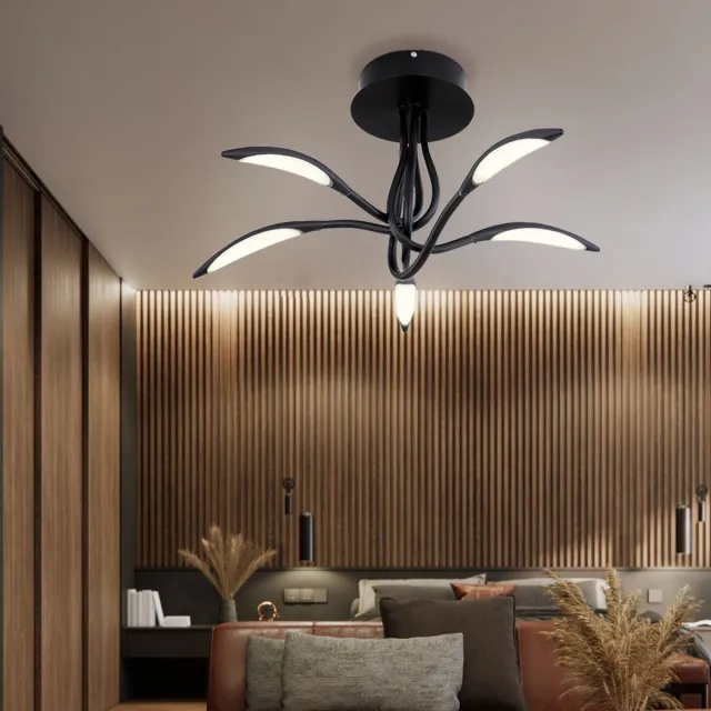 Globo Lighting Plafondlamp modern zwart slaapkamerlamp plafond grote lampen woonkamer plafond, gebogen, 1x LED 25W 940Lm warm wit, DxH 68x33 cm