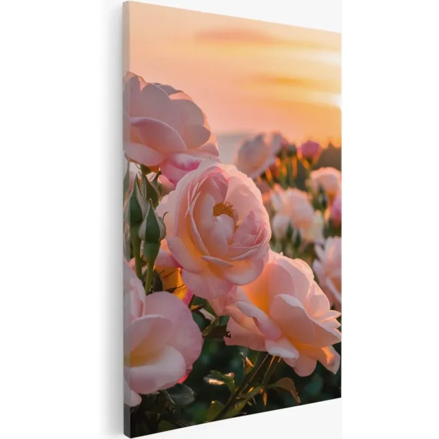 Saammp Canvas Schilderij - Roze bloemveld - Natuur - 40x50 - Foto op canvas - Wanddecoratie - Muurdecoratie Woonkamer - Slaapkamer decoratie - Canvas Print Multicolor