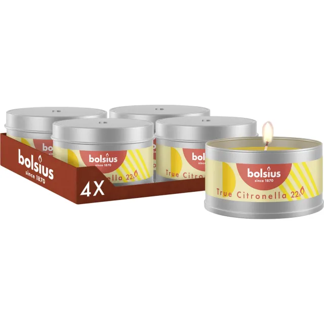 Bolsius geurkaars in blik Citronella, set van 4 geel