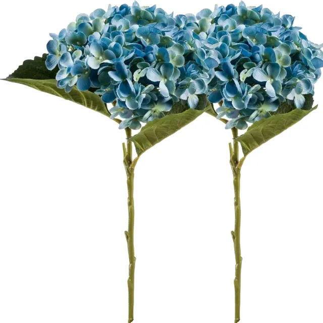 Emerald Kunstbloem hortensia tak - 2x - Annabelle - 52 cm - blauw - Kunst zijdebloem - Hydrangea