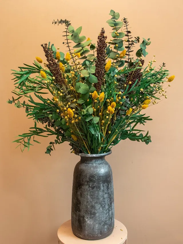 Roselin Deco Droogbloemen - boeket - Droogboeket Ivy - 70 cm - Droogboeketten - Eucalyptus boeket Geel