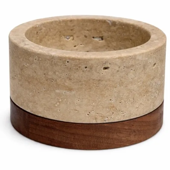 Mooisa Travertine kaarshouder S Ø9,5x4cm incl. hout plateau - MOOISA Travertine beige