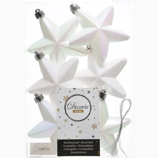 Decoris kersthangers - 6 stuks - 7.5cm - kunststof - mix Parelmoer