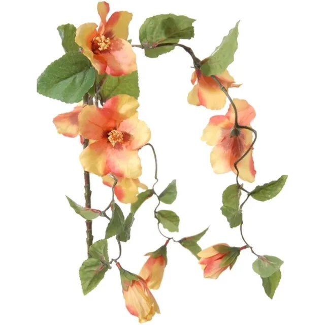Louis Maes Hibiscus kunstbloemen - perzik - hangende tak - 65 cm - zomer decoratie - levensecht - pvc kunststof Perzik oranje