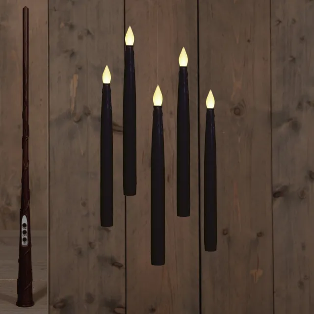 Anna's Collection Zwevende LED kaarsen - 5x stuks - zwart - 28 cm - magische toverstaf - afstandsbediening