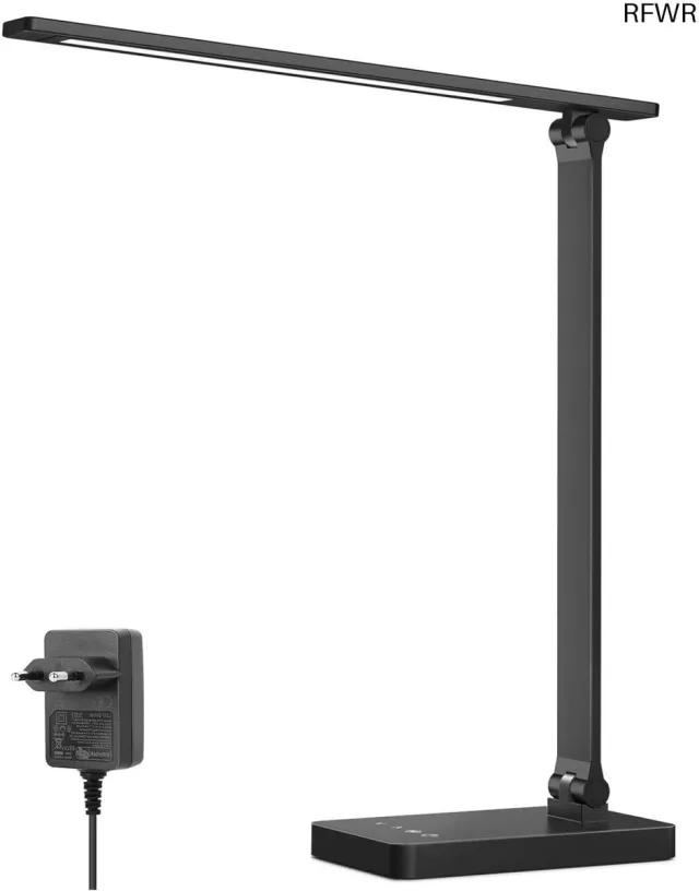 RFWR Dimbare Led Bureaulamp met 3 Kleuren en 5 Helderheidsniveaus - Oogbeschermende Tafellamp voor Thuis en Kantoor Zwart