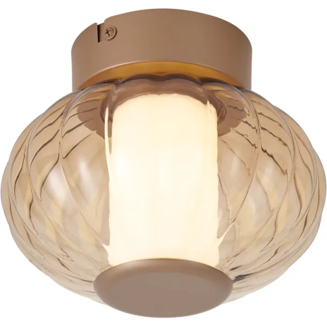 QAZQA led design plafondlamp, plafonniere - Margherite - messing, goud met amberglas, vintage, dimbaar, 18cm, ideaal als hal, woonkamer en slaapkamer