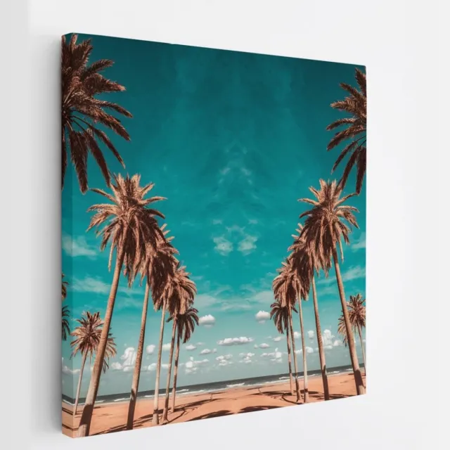 Saammp Canvas Schilderij - Palmbomen aan zee - Landschap - Natuur - 60x60 - Foto op canvas - Wanddecoratie - Muurdecoratie Woonkamer - Slaapkamer decoratie - Canvas Print Multicolor