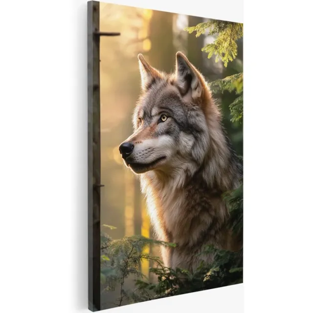 Saammp Canvas Schilderij - Wolf in zonsondergang - Natuur - Dieren - 75x100 - Foto op canvas - Wanddecoratie - Muurdecoratie Woonkamer - Slaapkamer decoratie - Canvas Print Multicolor