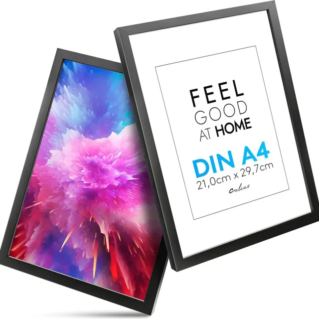 calias Dubbelpak (2 stuks) - Fotolijst DIN A4 aluminium zwart - fotolijst 21x30 cm ZWART met onbreekbaar plexiglas - fotolijst aluminium