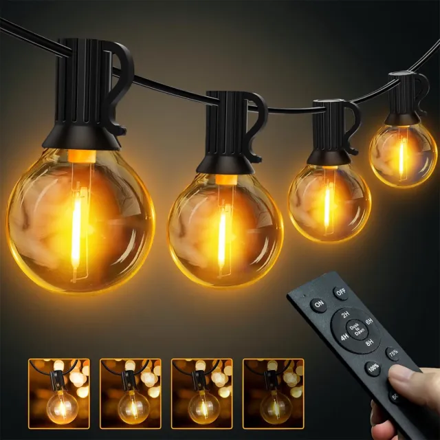 Lighto LED Lichtsnoer Buiten | 8,5 meter | 10 lampen G40 | Dimbaar met afstandsbediening | 24V | IP44 | Zwart