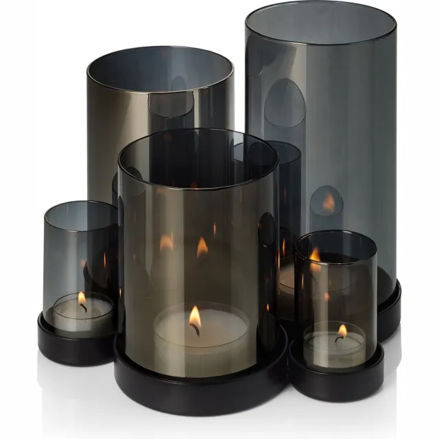 Philippi LICHTERMEER Kandelaar – Windlicht – Waxinelichthouder - Glas Grijs - Basis Zwart