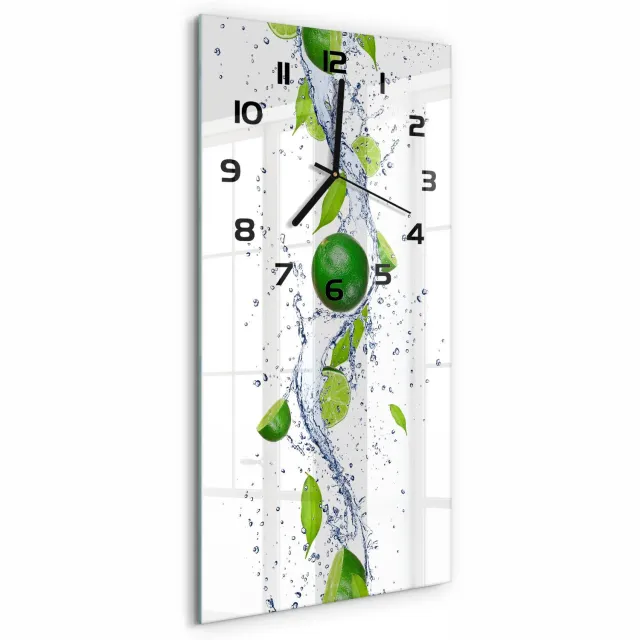 TULUP Wandklok - Calciumcarbonaat Glazen Klok Met Print - 30x60 cm - Groente Wandklok Glas Met Motief - Zwarte handen - Rechthoekige Klok - Wandklok Glas Decoratie - Gekleurde Glazen Klok