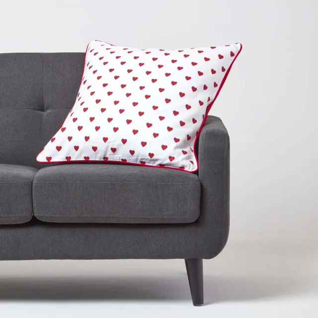 Homescapes Rode Harten Katoenen Kussenhoes 60x60cm Rood
