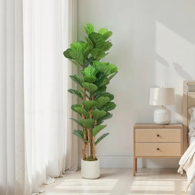 STILVORA Kunstplant – 150 x 50 x 50 cm – 71 Bladeren, Hout En Kunststof – Groen – Met Witte Pot Voor Binnen – Onderhoudsvrij
