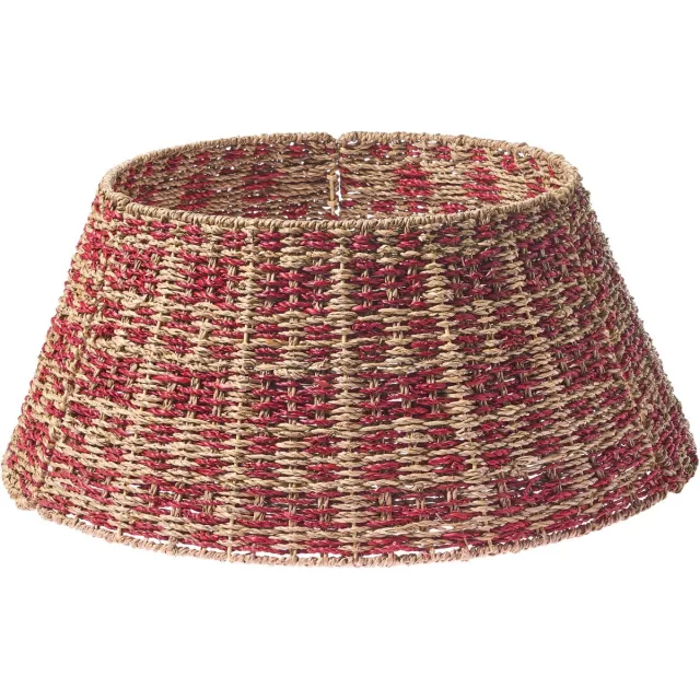 Beliani NEIGE - Kerstboomrok - Naturel/Rood - ⌀ 60 cm - Zeegras Natuurlijk