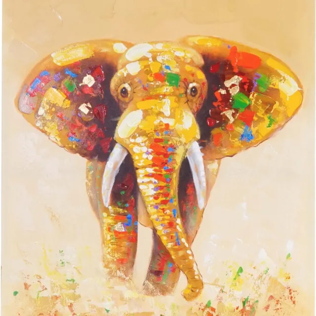 Cosmo Casa Olieverfschilderij - Olifant - 100% Handgeschilderd - Muurschildering - Schilderij XL - 100x80cm Veelkleurig