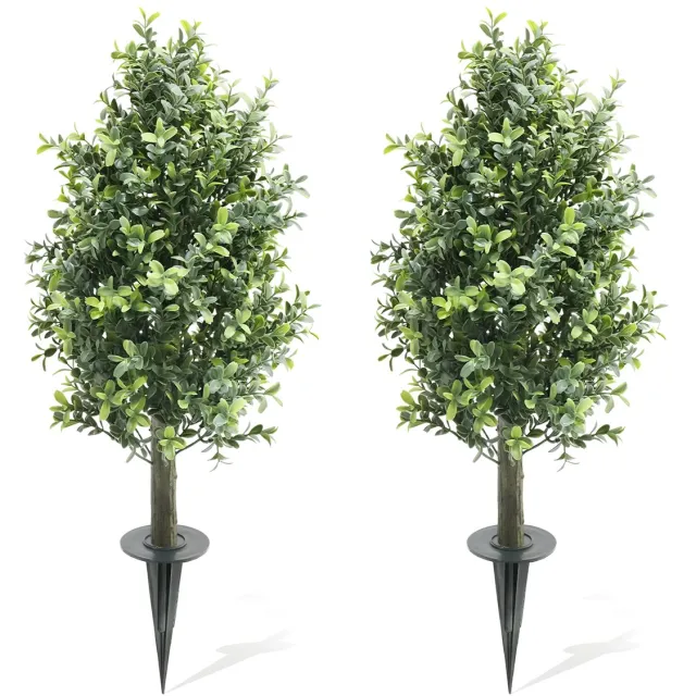 Happiq Kunstmatige Buxus Topiary Struiken Set 2 Stuks 70 cm - Kunstplant - Met Grondspike - Voor Tuin & Veranda - Groen