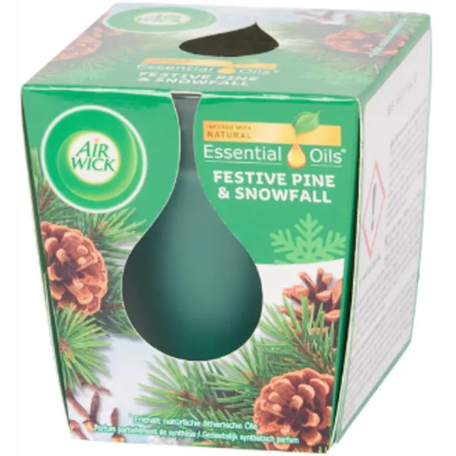 Airwick Winter Geurkaars in Glas Festive Pine & Snowfall - AirWick | 1x 105g - Kerstgeur - Den | Limited Edition - Brandduur: ca. 20 uur